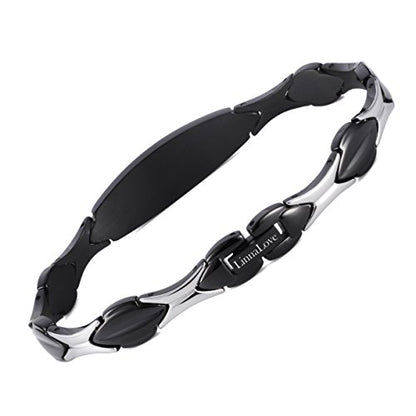 LinnaLove Fashion Shiny medical alert bracelet with Free Engraving Stainless steel Medical id bracelet for Women - color: Black