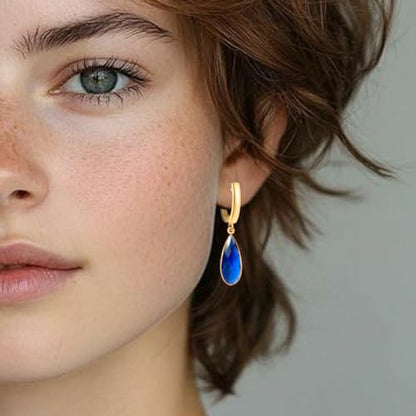Geometric 14K Gold Crystal Stone Quartz Gemstone Leverback U Hoop Drop Dangle Earrings Jewelry for Women - color: C08