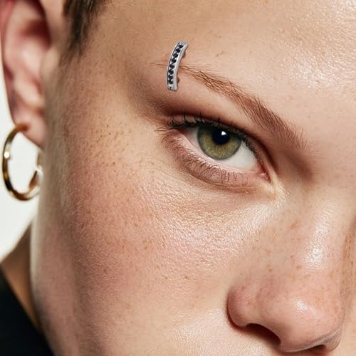 16G Labret Stud, G23 Titanium Vertical Labret Lip Piercing Jewelry, Gold Eyebrow Ring Clicker Belly Button Ring Hoop For Women Men - color: Silver, size: 8mm Black CZ