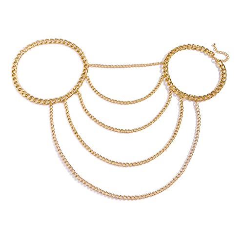 WeeH Shoulder Necklace Chain Body Jewelry Layered Shoulder Jewelry Accessory at Party Beach Summer Holidays Halloween Costume - color: Gold