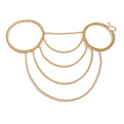 WeeH Shoulder Necklace Chain Body Jewelry Layered Shoulder Jewelry Accessory at Party Beach Summer Holidays Halloween Costume - color: Gold