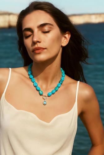 Chunky Colorful Bead Necklace Summer Fashion Statement Boho Beaded Chunky Necklace for Women Adjustable Length Lightweight Cool Suitable for Beach Vacation Daily Wear & Summer Parties - color: Turquoise-A