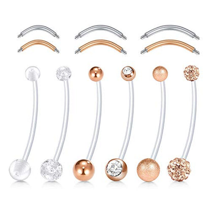 D.Bella 14G Pregnancy Belly Button Rings with Replacement Balls Flexible Bioplast Sport Maternity Belly Ring Retainer for Women Navel Piercing Retainer 1 1/2Inch (38mm) - color: 1-Style C