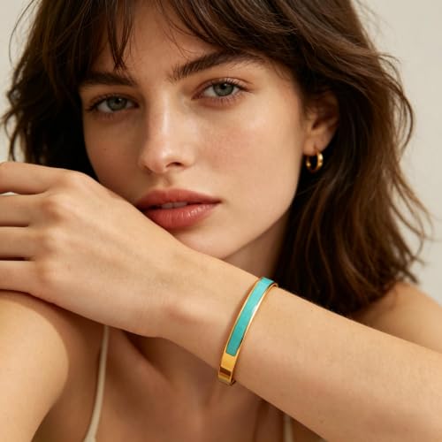 Gold Plated Bracelets fow Women Stainless Steel Green Oil-Drip Bangle Soft, Chip-Resistant Feminine Shine