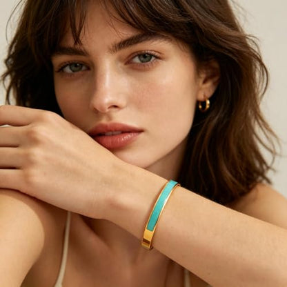 Gold Plated Bracelets fow Women Stainless Steel Green Oil-Drip Bangle Soft, Chip-Resistant Feminine Shine