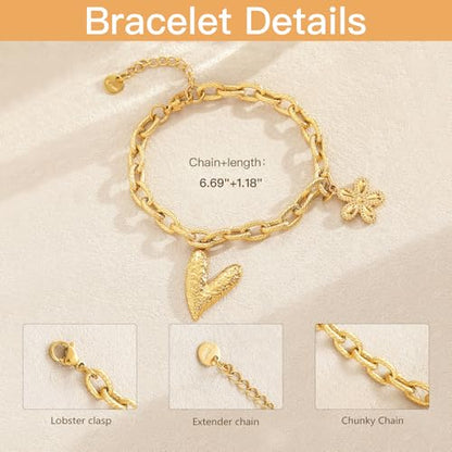 10 PCS Bracelets for Women Stainless Steel Chain Link Bracelet Set | 6.7 Inches with Extender, Jewelry Gifts for DIY, Chains Bulk, Oval, Curb, Figaro Chains, 18K Gold Plated, Silver, Chunky - color: Oval Gold