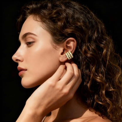 Ear Cuffs Non Piercing Gold Silver Earrings Cute Cubic Zirconia Sparkling Ear Cuff for Women Clip On Cartilage Huggie Earring Christmas Jewelry Costume - color: Gold-Three