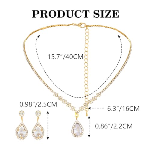 JAKAWIN Silver Rhinestone Jewelry Set Wedding Necklace Earrings for Women - color: B Gold