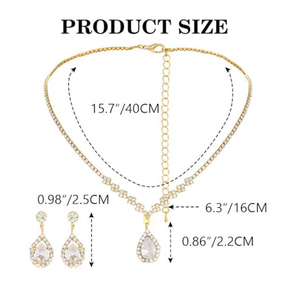 JAKAWIN Silver Rhinestone Jewelry Set Wedding Necklace Earrings for Women - color: B Gold