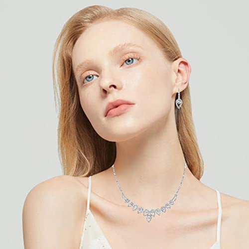Silver Plated Elegant Necklace Earrings Bride Bridesmaid Jewelry Sets for Wedding Prom Crystal Jewelry Set for Women Costume Accessories - color: 04-Silver Plated