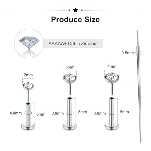 Zolure 18G/20G Flat Back Earrings Stud Threadless Nose Studs Surgical Steel Push in Earrings Tragus Cartilage Labret Helix Lip Conch Medusa Piercing Jewelry - color: 20G Silver #1