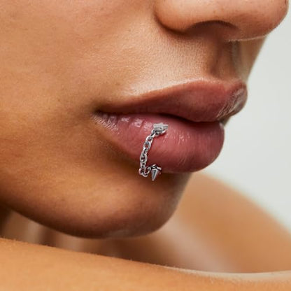 3 Pcs 316L Stainless Steel 16G Tragus Helix Rook Piercing Jewelry with Chain, Cartilage Earrings for Women, Belly Button Ring Vertical Labret Lip Piercing Jewelry - color: Silver, size: Star