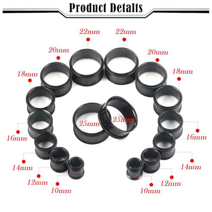 12G-25mm Single Flare Gauges Tunnels Plugs Stretching Set Kit 316L Surgical Steel Gauges Tunnle Plug for Ears 12G 10G 8G 6G 4G 2G 0G 00G 12mm 14mm 16mm 18mm 20mm 22mm 25mm - color: Black Tone, size: 00G(10.0mm)-25mm