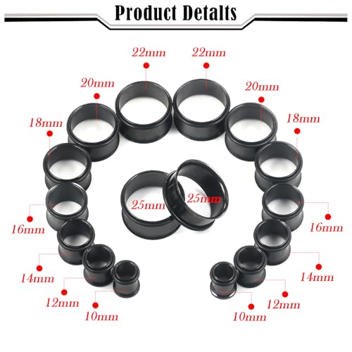 12G-25mm Single Flare Gauges Tunnels Plugs Stretching Set Kit 316L Surgical Steel Gauges Tunnle Plug for Ears 12G 10G 8G 6G 4G 2G 0G 00G 12mm 14mm 16mm 18mm 20mm 22mm 25mm - color: Black Tone, size: 00G(10.0mm)-25mm