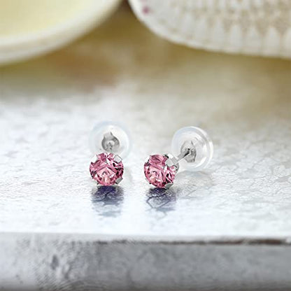 Gem Stone King 14K Gold Gemstone Birthstone Stud Earrings For Women Men | 4MM Round Cut | Solitaire Gold Studs with Secure Backs | Fine Jewelry for Her Him Mom Dad Wife - color: Pink Lab Grown Diamond-April