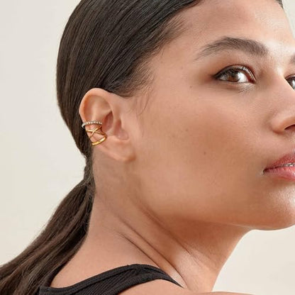 OOOPEL 3 Pairs 14K Gold Plated Ear Cuffs Non Piercing Lightweight Stackable Chunky Earring Cuff for Women Adjustable Non-Fading Fake Earrings Suitable for Christmas Gift - style: Thin