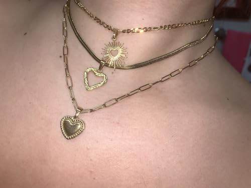 Layered Chain Necklace for Women，Pendant Stackable Jewelry,for Wedding, Party, Everyday Gifts - color: Chunky Puffy Heart Pendant Laying Necklace
