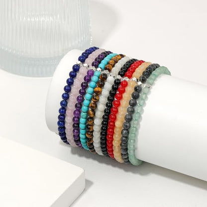 Raicegs 4 6 8MM Beaded Bracelets Healing Crystal Bracelet for Women Men Natural Stone Handmade Stretch Bracelet Reiki Spiritual Jewelry - color: Carnelian, size: 4mm