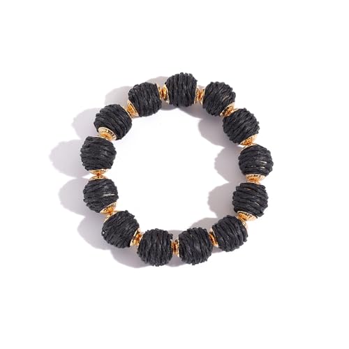 Coiris Rattan Raffia Woven Adjustable Boho Bracelet for Women | Handmade Bracelets Stretch Bracelet - color: Black