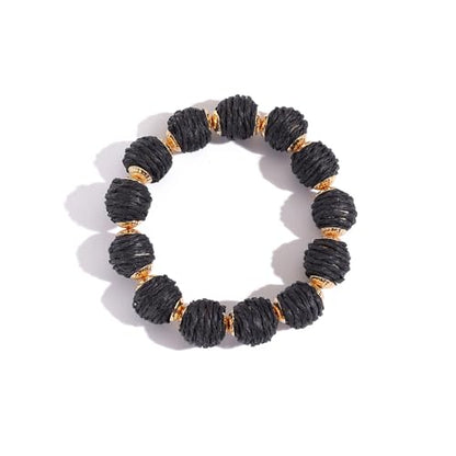 Coiris Rattan Raffia Woven Adjustable Boho Bracelet for Women | Handmade Bracelets Stretch Bracelet - color: Black