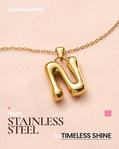 DoDoBeads Stainless Steel Initial Necklace, Waterproof 18K Gold Plated Necklace, Non-Tarnish Chunky Monogram Jewelry Gifts for Women, Mothers Day Gift - style: N