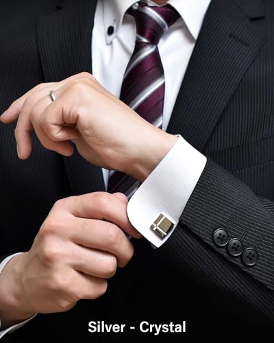 [TAVARAT] Cufflinks for Men Black Silver Red Blue Crystal glass Tps-040 - style: silver crystal