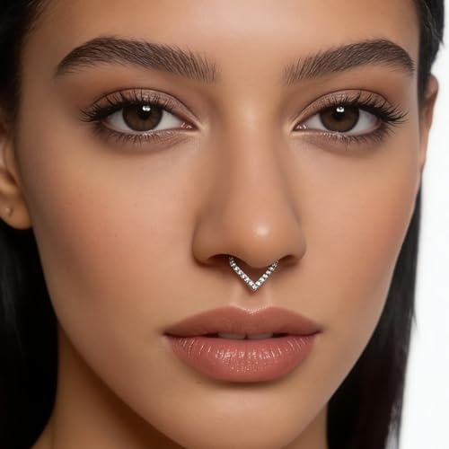 Titanium 16G Septum Ring Piercing Jewelry Nose Rings Hinged Clicker Hoop | G23 Titanium Silver Gold Hinged Segment Daith Piercing Jewelry Non-irritating , Clicker Septum Nose Piercing Jewelry Hoops - color: 03 Heart CZ-Silver, size: 16G-10mm