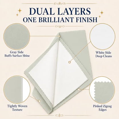 Bonison 3 Pack Large Silver Polishing Cloth – 10"x12" Jewelry Cleaning Cloth & Multi-Layer Jewelry Polishing Cloth for Silver, Gold, Diamond, Platinum, Coins, Watches, Gemstones（Gray） - color: Set of 3 Cloths (Grey)