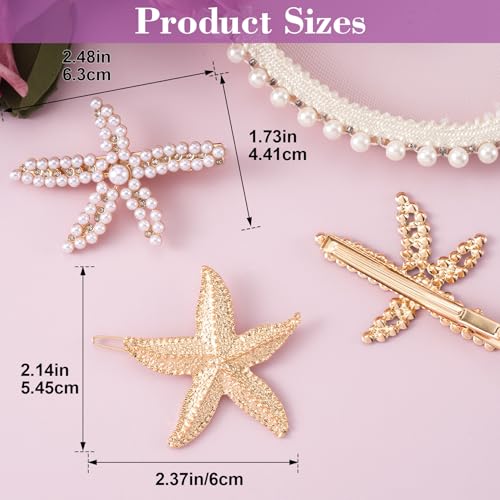 PAGOW 3 PCS Starfish Hair Clips, 3 Styles Gold Rhinestone Hair Clips, Faux Pearl Crystal Sea Star Wedding Headpiece Hair Accessories For Women Bride - color: 3pcs-gold,style2