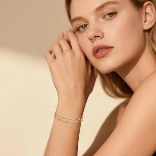 Midari 18K Yellow Gold Gemstone Birthstone Anklet Bracelet Heart Jewelry with 12 Months Birthstone Birthday Gifts for Women Wife Her Daughter Mom - color: 06-Light Violet, size: Bracelet 7"-9"