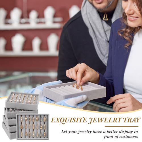 6 Pcs Small Jewelry Tray-ring Organizer Velvet Rings Earring Display Tray Mini Storage Insert Holder 7 Slots for Drawer (Grey) - color: Grey