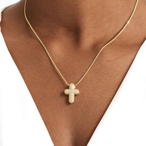 Airmb Cross Necklace for Women Gold/Silver Plated Layered Dainty Cross Chain Trendy Choker Satellite Charm Small Crucifix Pendant Gold/Silver Necklace Stackable Hypoallergenic Delicate Gift for Women - color: Gold-Medium Bubble Cross