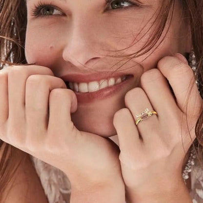 Dtja Crystal Crab Statement Ring for Women Gold Plated Expandable Cute Marine Animal Adjustable Open Wrap Finger Ring Elegant Birthday Holiday Party Jewelry - color: Light Pink