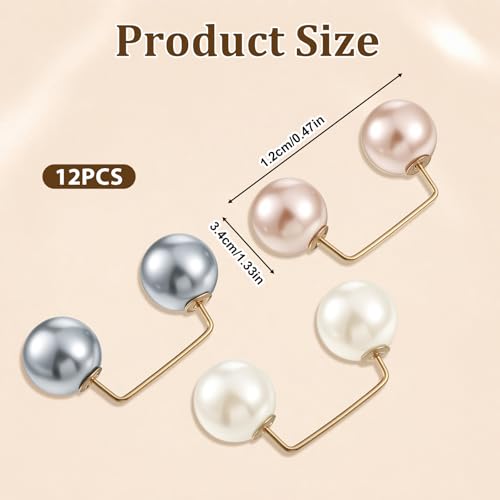 12Pcs Pearl Brooch Pins, Pearl Pin For Clothes, Artificial Faux Pearls Brooch Pearls Safety Decorative Pin, Brooches And Pins For Women Wedding Dress Blouse V-line Tops