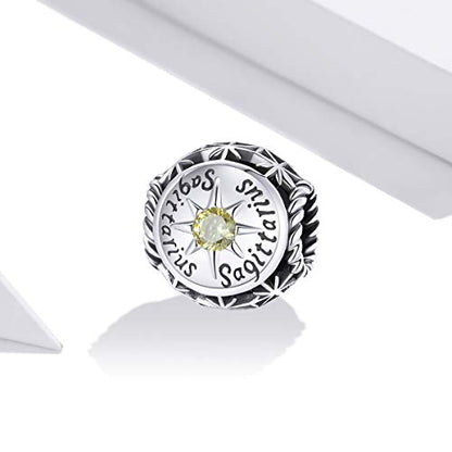 Zodiac Sign Charm fit Charms Bracelet 925 Sterling Silver Charm Birthday Charm 12 Constellations Charms For pandora Bracelets - color: Sagittarius