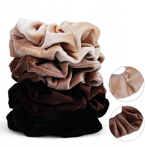 Velvet Scrunchies for Women – 8PCS Neutral Large Hair Ties – Black, Blonde, Dark Brown, Light Brown – No Crease, Frizz-Free, Soft & Gentle Elastic Hair Bands, Everyday Hair Accessories Gifts - color: Velet-Large-Neutrals