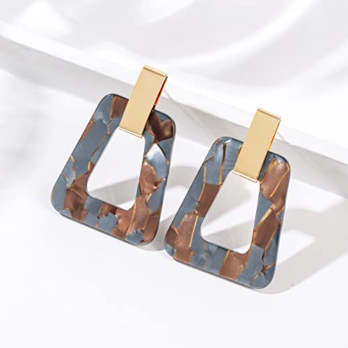 Acrylic Geometric Statement Earrings - Mottled Resin Lightweight Dangle Earrings for Party or Vacation - color: GREY BROWN