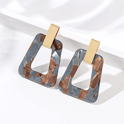Acrylic Geometric Statement Earrings - Mottled Resin Lightweight Dangle Earrings for Party or Vacation - color: GREY BROWN