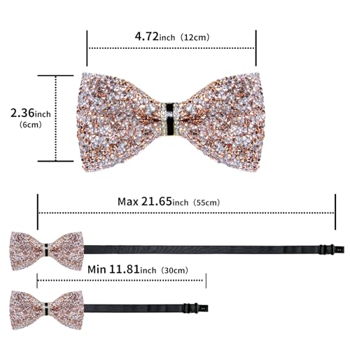 DiBanGu Mens Rhinestone Bow Tie with Ring and Lapel Pin Set | Adjustable Strap,Pre-tied Style,3PCS,Sequin Diamond Bowties，Solid/Mix Color,Shiny Accessory,for Party Prom Banquet Wedding - color: Silver and Gold