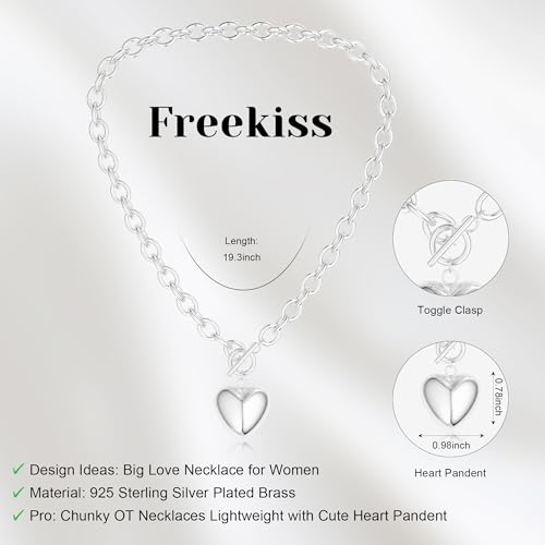 Freekiss Layered Necklace Set for Women Stackable | Herringbone Snake Cuban Rope Chain, Dainty Choker, Layered Stackable, Non Tarnish, Hypoallergenic, Adjustable 14-18.5" - color: Silver, style: Heart Paperclip OT-SL