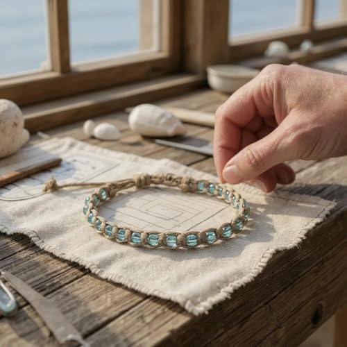 BlueRica Hemp Anklet with Glass Beads - style: Turquoise