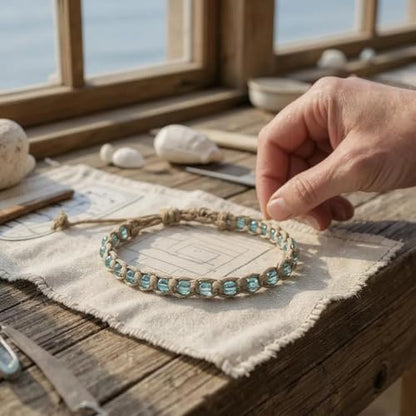 BlueRica Hemp Anklet with Glass Beads - style: Turquoise