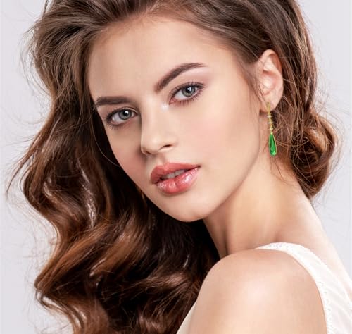 VONSSY Austrian Crystal Teardrop Drop Dangle Earrings Gold Plated Silver Post Zircon Gemstone Jewelry Gift for Woman Girlfriend Mom Wife - color: Green