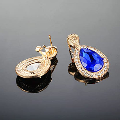 Womens Luxury Africa Dubai 18k Gold Plated Jewelry Sets Wedding Rhinestone Crystal Bib Statement Necklace Earrings Set for Brides Party Prom - color: Royal Blue