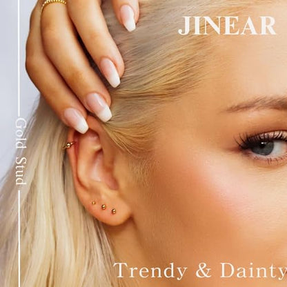 JINERA 5 Pairs Stud Earrings for Women 14K Plated Gold/Silver Pearl Ball Small Stud Earrings Set Cartilage Piercing Hypoallergenic Lightweight Flatback Earrings Jewelry Gifts for Women - color: 5 Pairs Flat Back Earrings - Gold