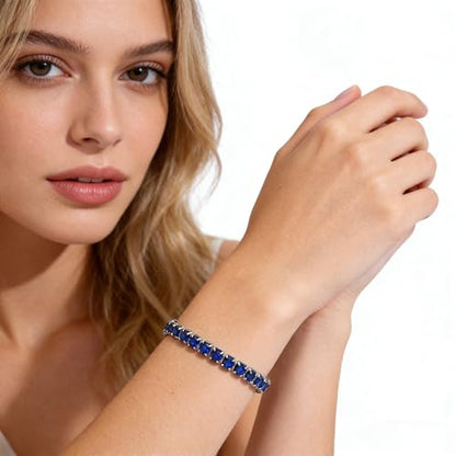 GulCean 14K Gold Plated 4mm Cubic Zirconia Classic Tennis Bracelet Copper CZ Charm Iced Out Tennis Bracelet for Women Men Size 6.7inch 7.5 inch - color: Blue, size: 7.5inch(19cm)