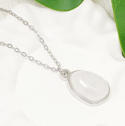 Stone Pendant Necklaces Gemstone Dangle Necklace 18K Gold Plated Teardrop Pendant Necklace for Women - color: White Silver