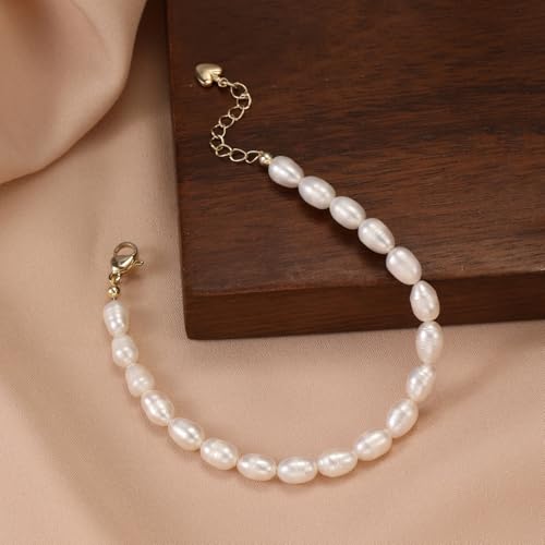 GINAZL Natural Freshwater Pearl Bracelets for Women 6-7MM Rice-Shaped Pearl 23CM End-to-End Length - color: A