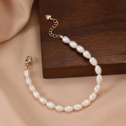 GINAZL Natural Freshwater Pearl Bracelets for Women 6-7MM Rice-Shaped Pearl 23CM End-to-End Length - color: A