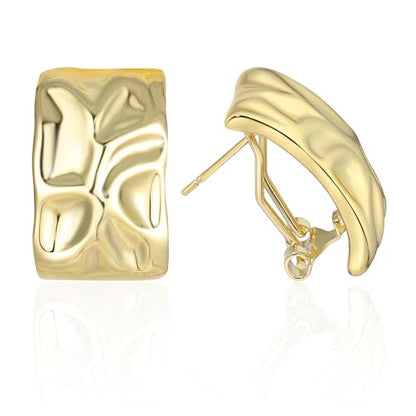 Mytys Two Tone Huggie Hoop Earrings Cross Over Design Twisted Rope Silver Gold Statement Wide Band Clip On Hoops for Women Fashion Jewelry Gift - color: Rectangle Gold